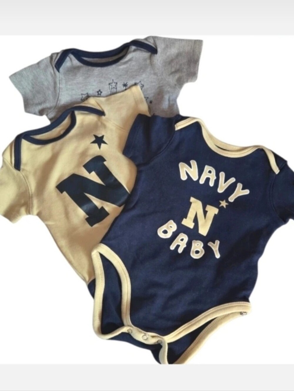 Gen2 Navy Football Baby Short-Sleeve One-Piece Onsies (Set of 3) -3-6mos EUC